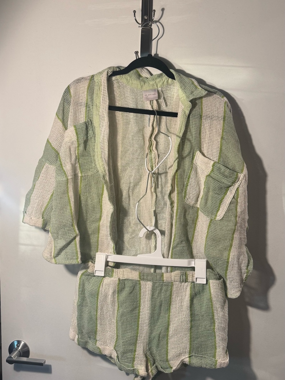 Urban Outfitters Light Green & Cream Knit Mesh Cover-Up